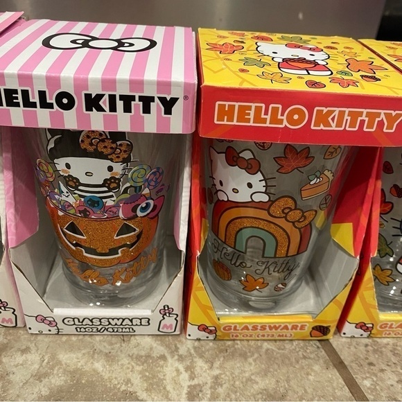 Hello Kitty Halloween Fall Glass Set NEW 5 Collection Glitter Sparkle Pumpkin - Picture 5 of 5